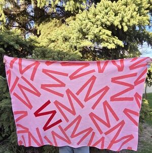 🩷🧡BaubleBar Custom Monogram Knit Blanket - Letter M or W Pink/Red/Orange